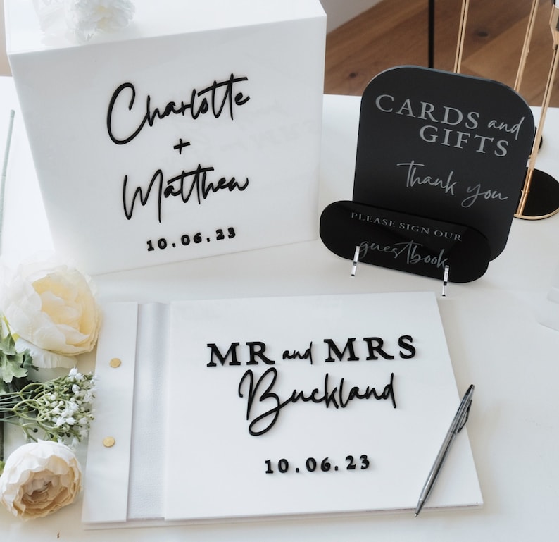 Personalized Guest Book - Biała kartonowa skrzynka na ślub, 3D