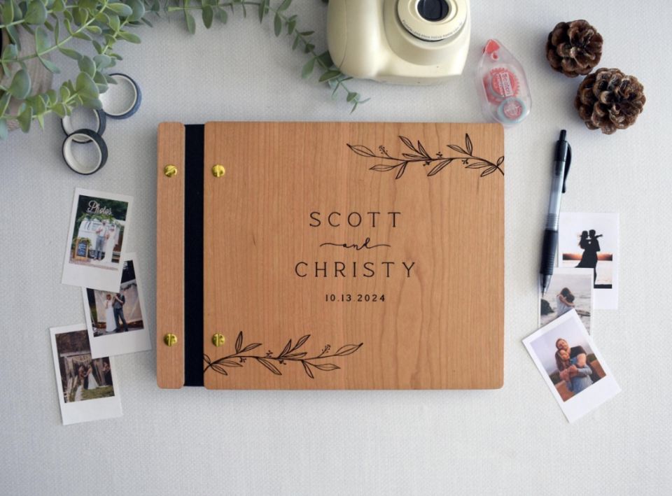 Personalized Guest Book - Drewniana Księga Gości Weselnych Album Fotograficzny,