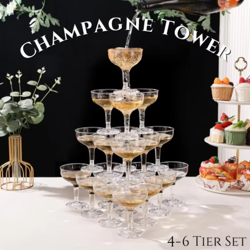 Champagne Tower Set - 20-60 szt. Akrylowe kieliszki do szampana