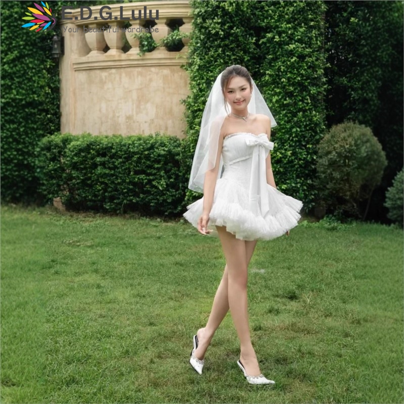 Wedding Lulu - EDGLuLu Sukienki bez ramiączek z kokardą,